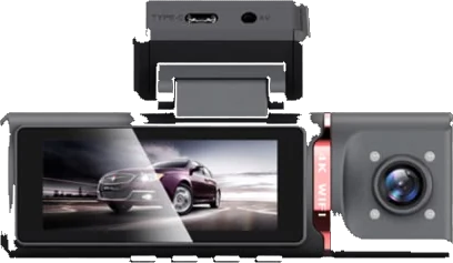 Three-camera dash cam with built-in screen